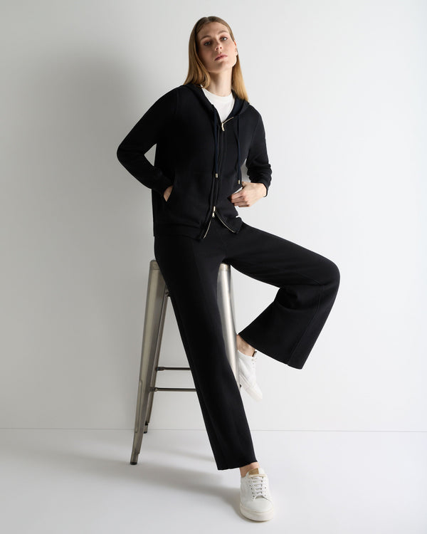 N.Peal Women's Double Faced Cotton Blend Trousers Navy Blue