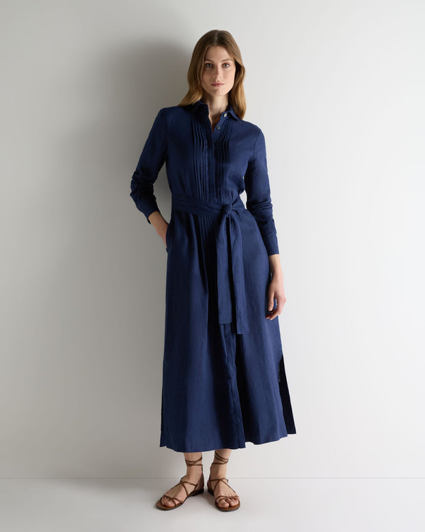 N.Peal Women's Modica Linen Shirt Dress French Navy Blue