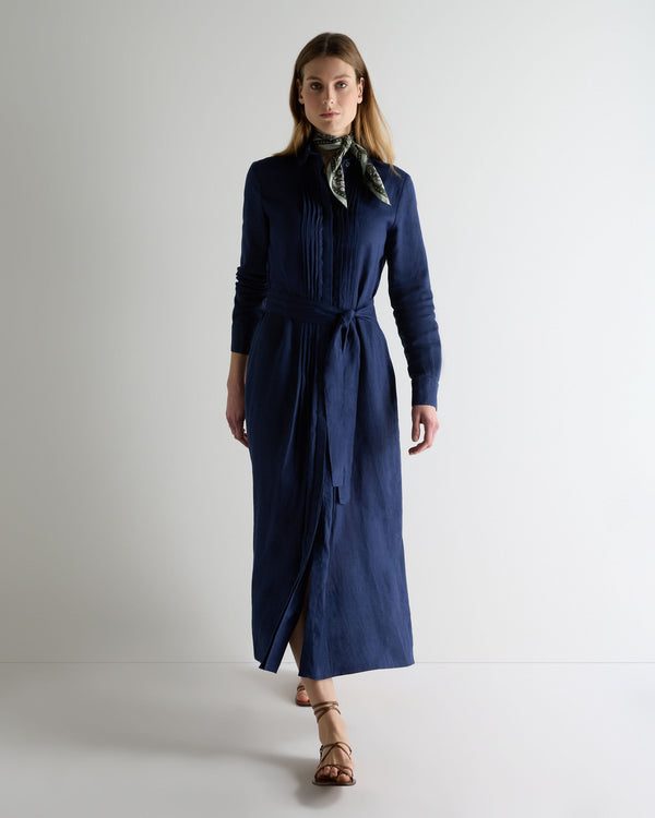 N.Peal Women's Modica Linen Shirt Dress French Navy Blue