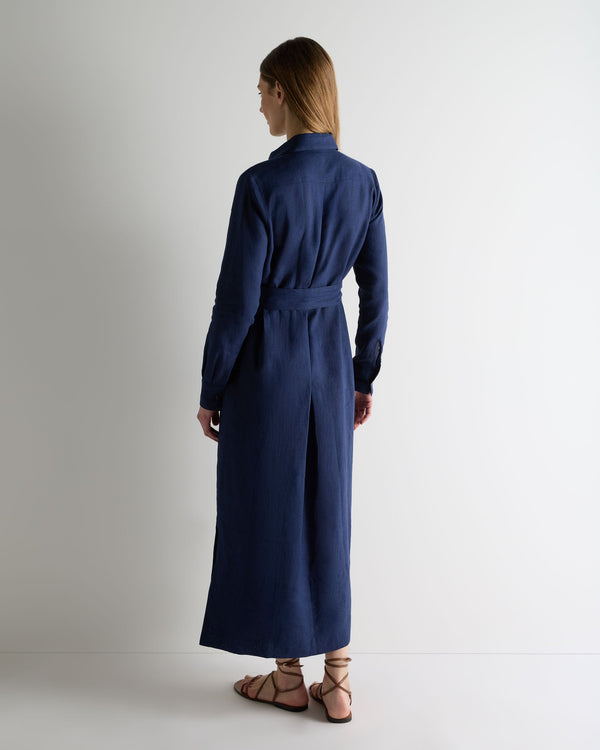 N.Peal Women's Modica Linen Shirt Dress French Navy Blue