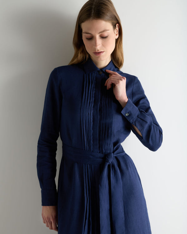 N.Peal Women's Modica Linen Shirt Dress French Navy Blue