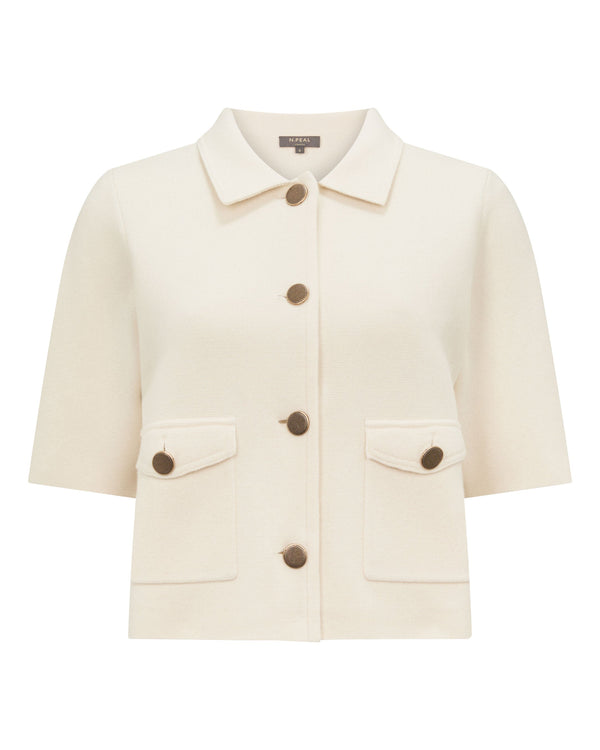 N.Peal Women's Ashby Short Sleeve Cashmere Jacket New Ivory White