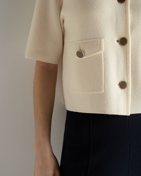 N.Peal Women's Ashby Short Sleeve Cashmere Jacket New Ivory White