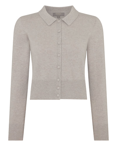 N.Peal Women's Thea Collared Cashmere Cardigan Oat Grey