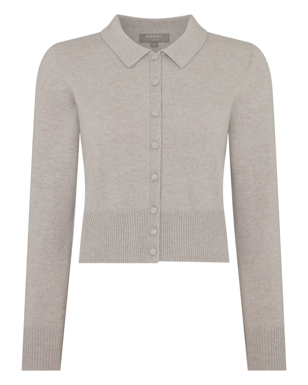N.Peal Women's Thea Collared Cashmere Cardigan Oat Grey