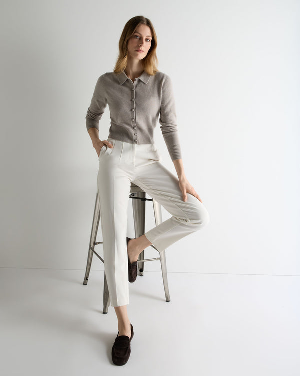 N.Peal Women's Thea Collared Cashmere Cardigan Oat Grey