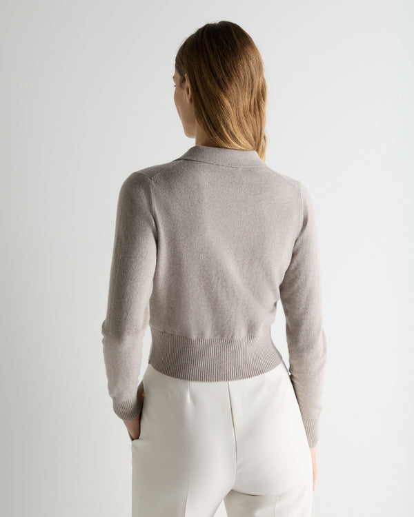 N.Peal Women's Thea Collared Cashmere Cardigan Oat Grey