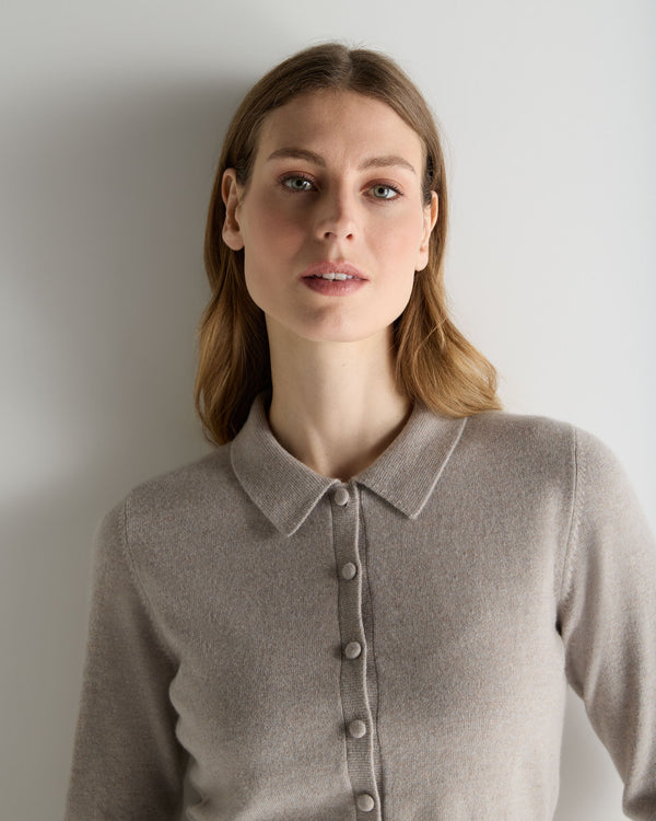 N.Peal Women's Thea Collared Cashmere Cardigan Oat Grey