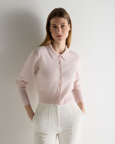 N.Peal Women's Thea Collared Cashmere Cardigan Powder Pink