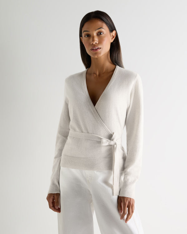 N.Peal Women's Arabella Wrap Cashmere Cardigan New Ivory White