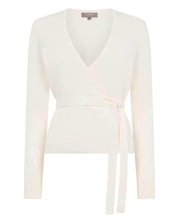 N.Peal Women's Arabella Wrap Cashmere Cardigan New Ivory White