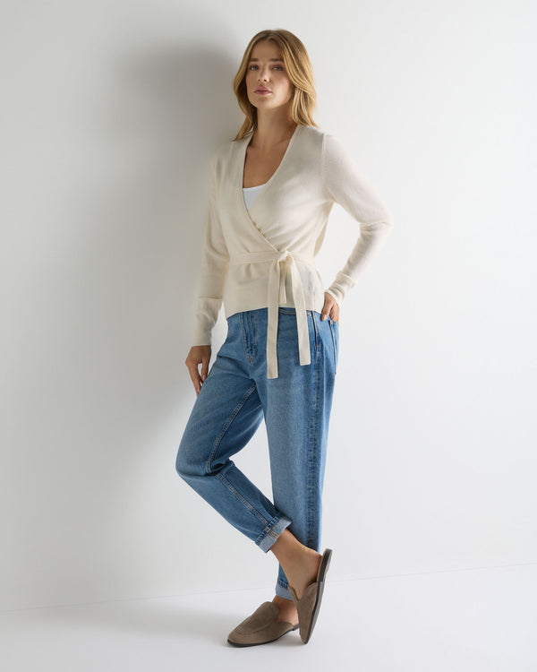 N.Peal Women's Arabella Wrap Cashmere Cardigan New Ivory White