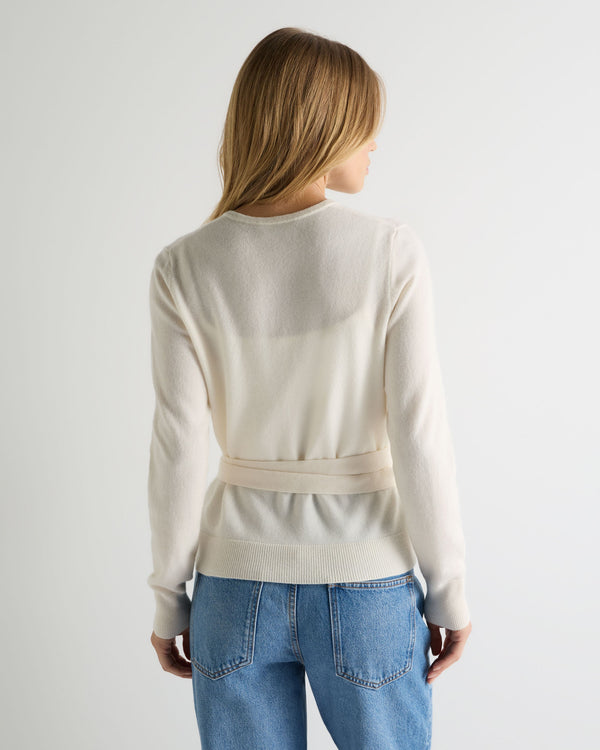 N.Peal Women's Arabella Wrap Cashmere Cardigan New Ivory White