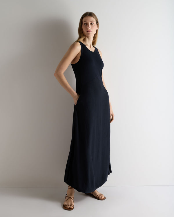 N.Peal Women's Sleeveless Cotton Blend Maxi Dress Navy Blue