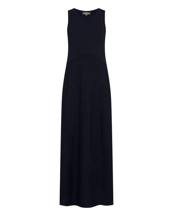 N.Peal Women's Sleeveless Cotton Blend Maxi Dress Navy Blue