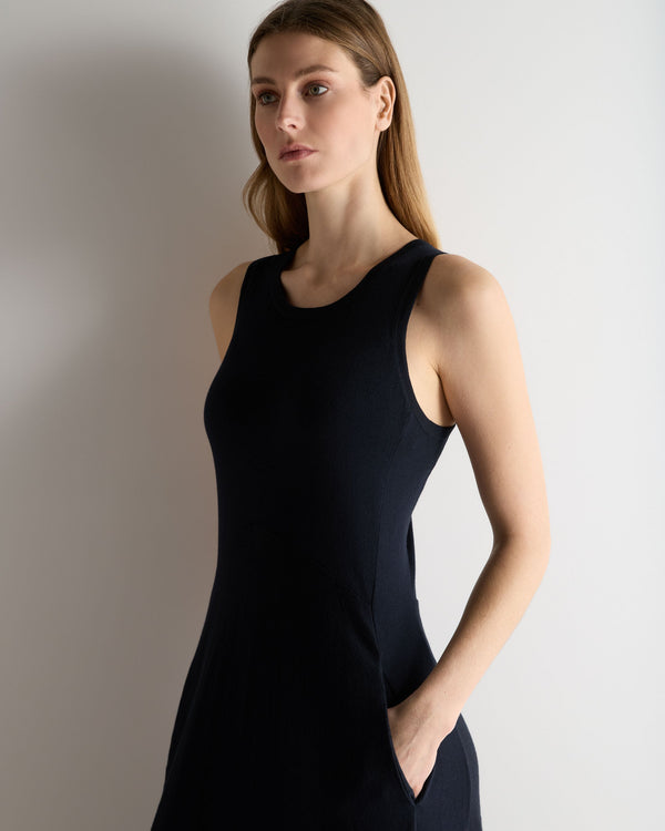 N.Peal Women's Sleeveless Cotton Blend Maxi Dress Navy Blue