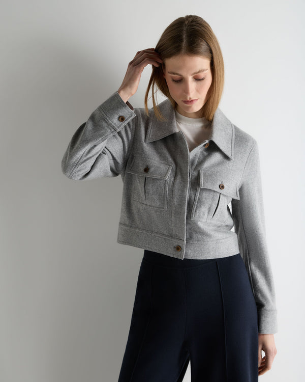 N.Peal Women's Woven Cashmere Cropped Jacket Grey