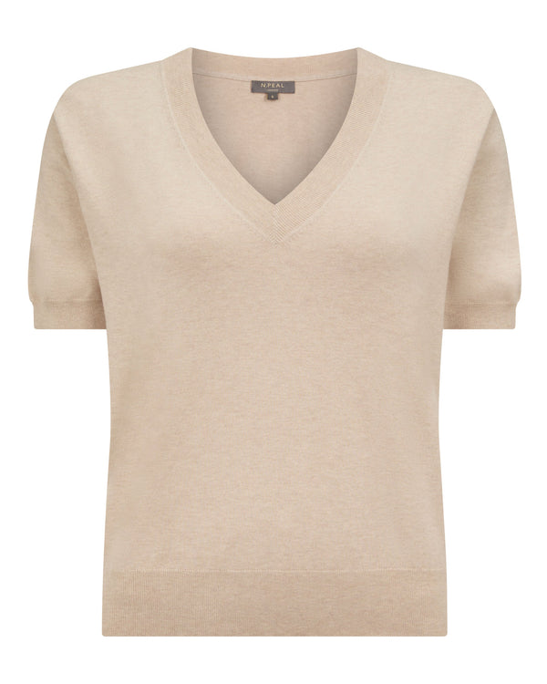 N.Peal Women's Cotton Blend V Neck Top Sandstone Brown