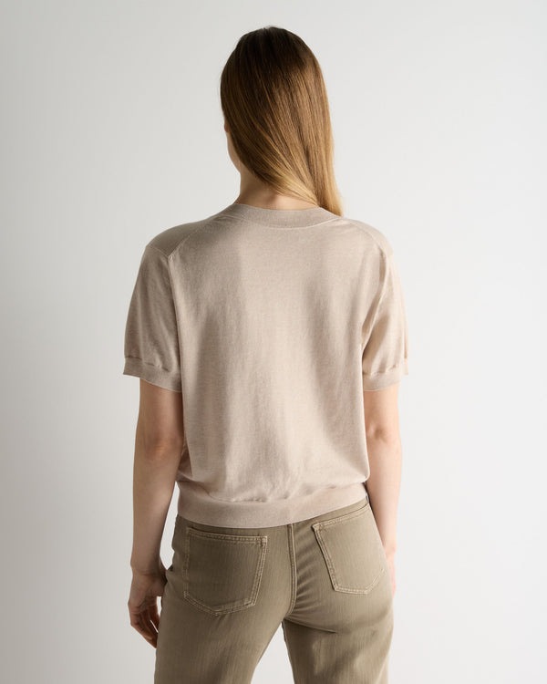 N.Peal Women's Cotton Blend V Neck Top Sandstone Brown