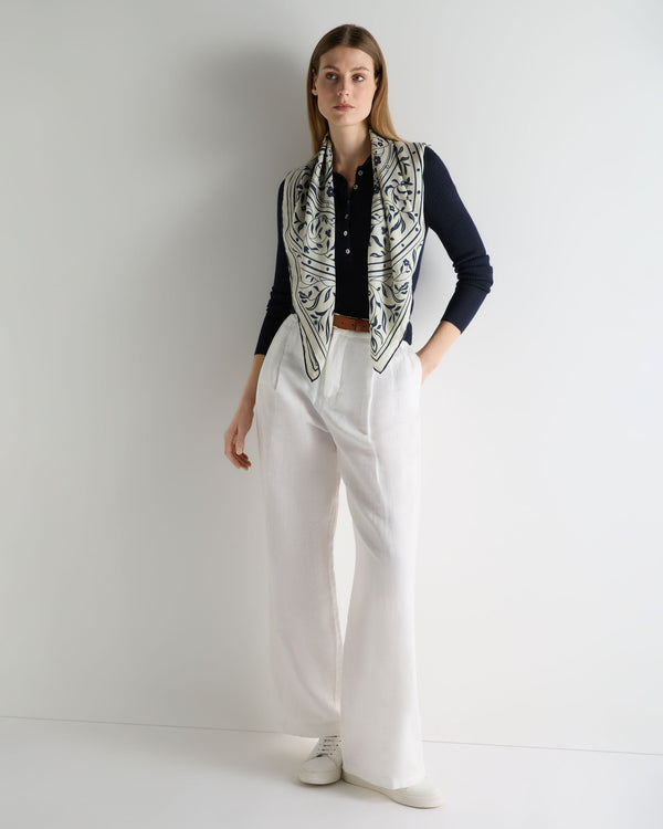 N.Peal Women's Superfine Cashmere Ribbed Polo Top Navy Blue