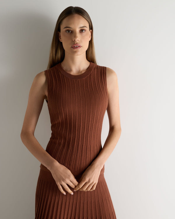N.Peal Women's Rib Silk Cashmere Tank Top Henna Brown
