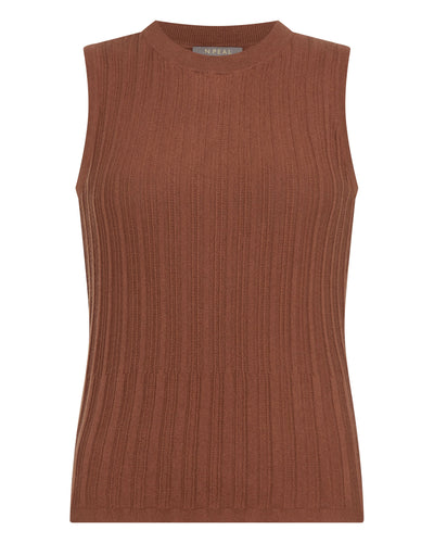 N.Peal Women's Rib Silk Cashmere Tank Top Henna Brown