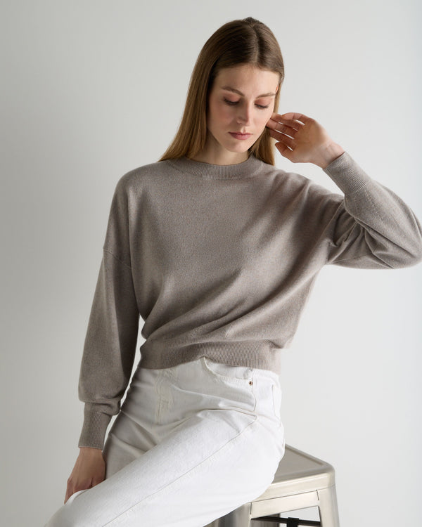 N.Peal Women's Balloon Sleeve Cashmere Jumper Oat Grey