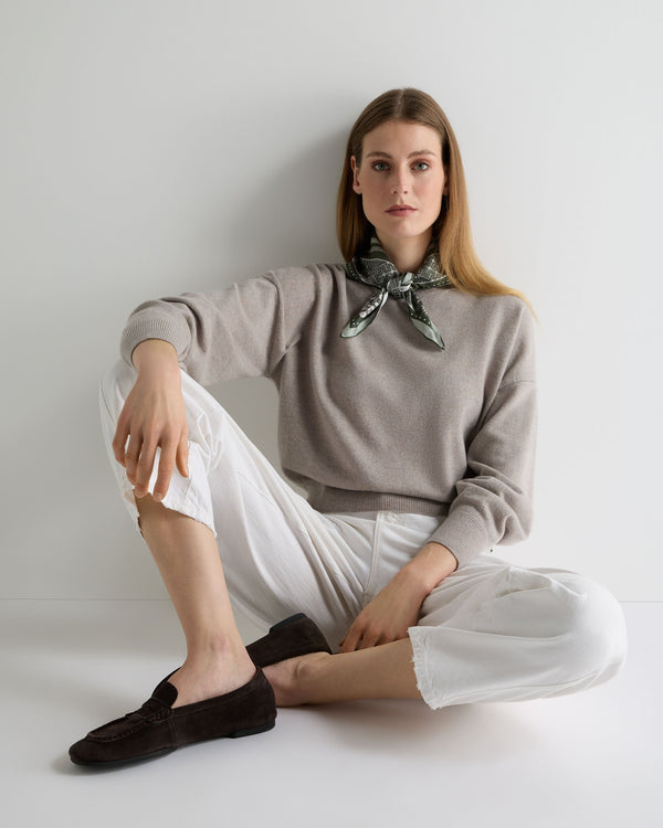 N.Peal Women's Balloon Sleeve Cashmere Jumper Oat Grey