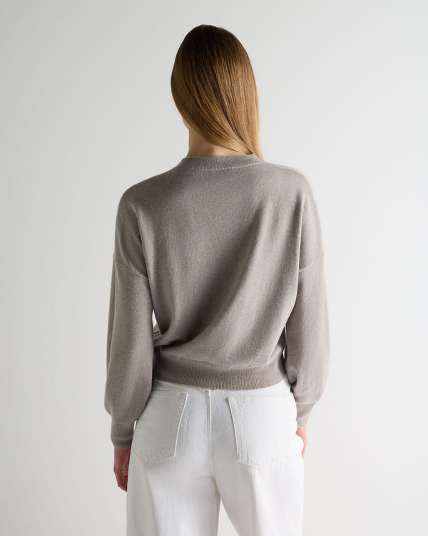 N.Peal Women's Balloon Sleeve Cashmere Jumper Oat Grey