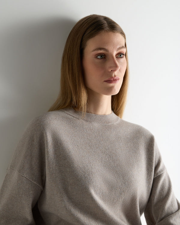 N.Peal Women's Balloon Sleeve Cashmere Jumper Oat Grey