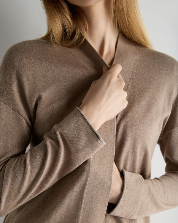 N.Peal Women's Roche Silk Blend Cardigan Mink Brown
