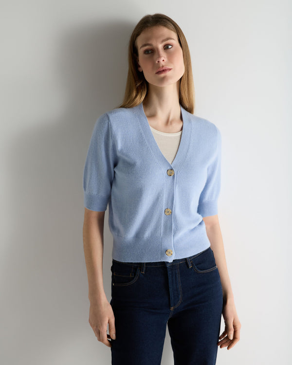 N.Peal Women's Clara V Neck Cashmere Cardigan Sea Mist Blue