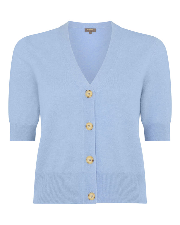N.Peal Women's Clara V Neck Cashmere Cardigan Sea Mist Blue
