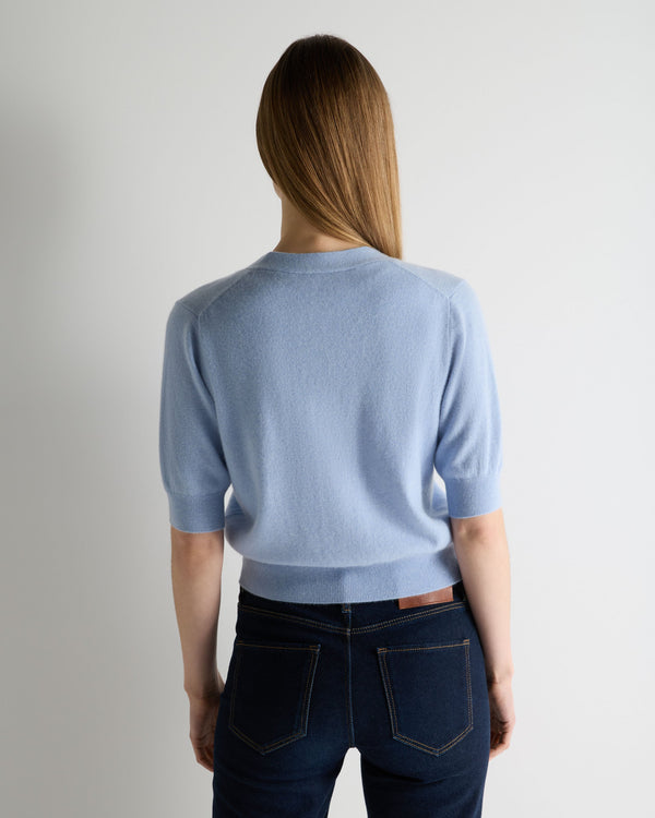N.Peal Women's Clara V Neck Cashmere Cardigan Sea Mist Blue