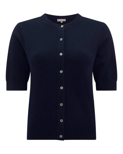 N.Peal Women's Short Sleeve Cashmere Cardigan Navy Blue