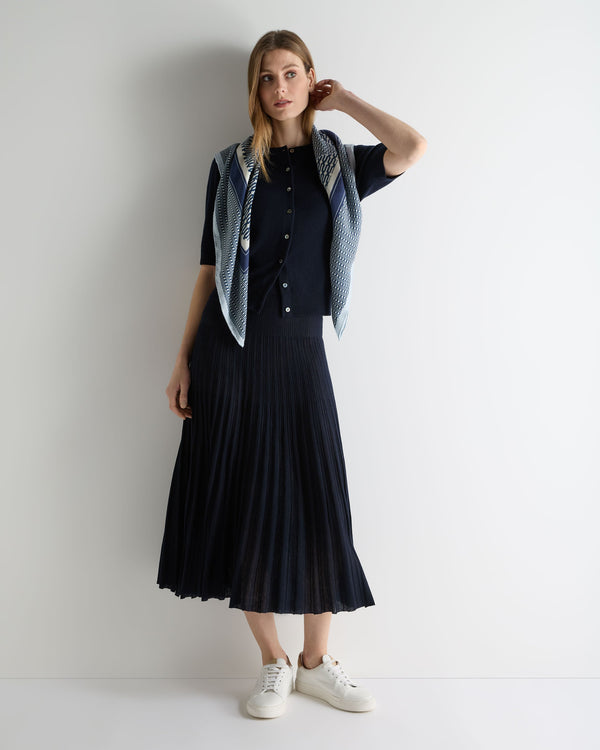 N.Peal Women's Short Sleeve Cashmere Cardigan Navy Blue