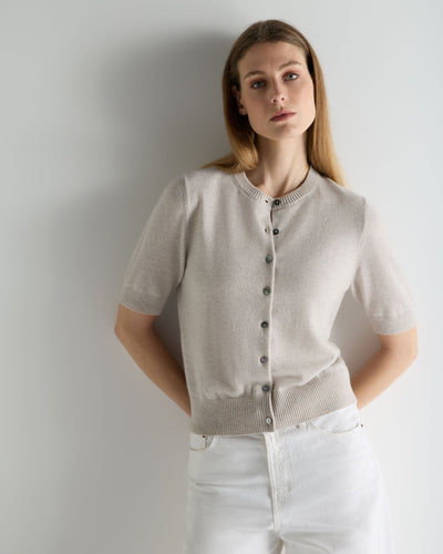 N.Peal Women's Short Sleeve Cashmere Cardigan Pebble Grey