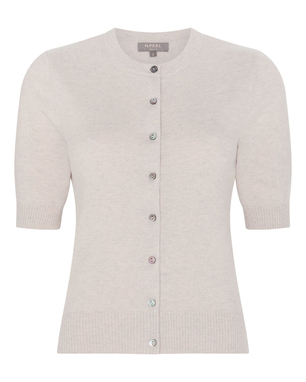 N.Peal Women's Short Sleeve Cashmere Cardigan Pebble Grey