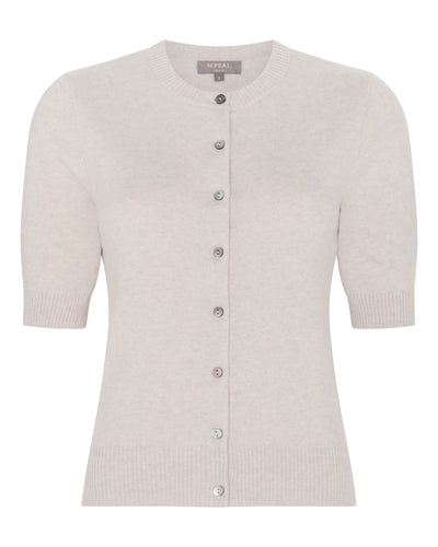 N.Peal Women's Short Sleeve Cashmere Cardigan Pebble Grey