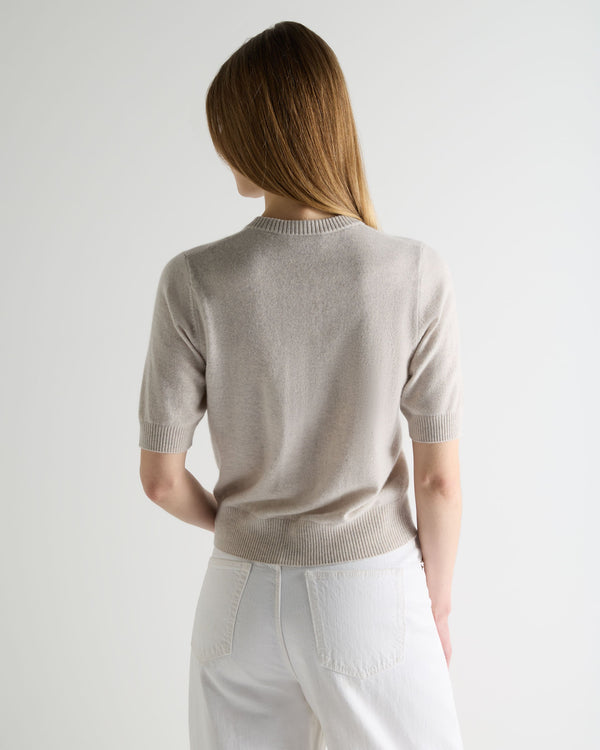 N.Peal Women's Short Sleeve Cashmere Cardigan Pebble Grey