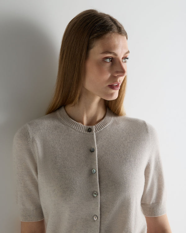 N.Peal Women's Short Sleeve Cashmere Cardigan Pebble Grey