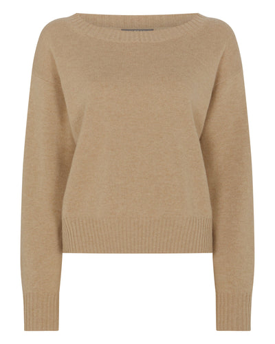 N.Peal Women's Crop Boat Neck Cashmere Jumper Cappuccino Brown