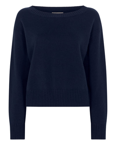 N.Peal Women's Crop Boat Neck Cashmere Jumper Navy Blue