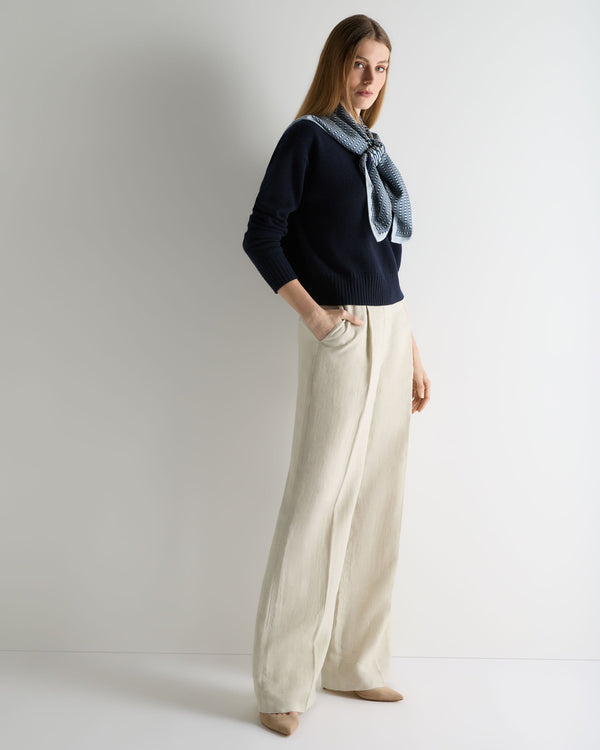 N.Peal Women's Crop Boat Neck Cashmere Jumper Navy Blue