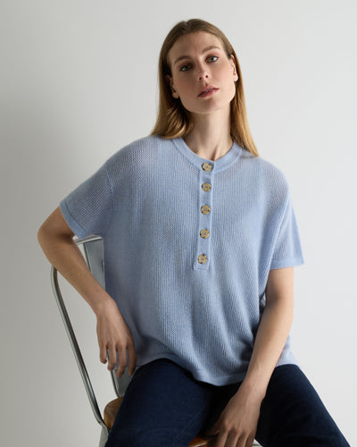 N.Peal Women's Open Stitch Cashmere Top Sea Mist Blue