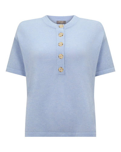 N.Peal Women's Open Stitch Cashmere Top Sea Mist Blue