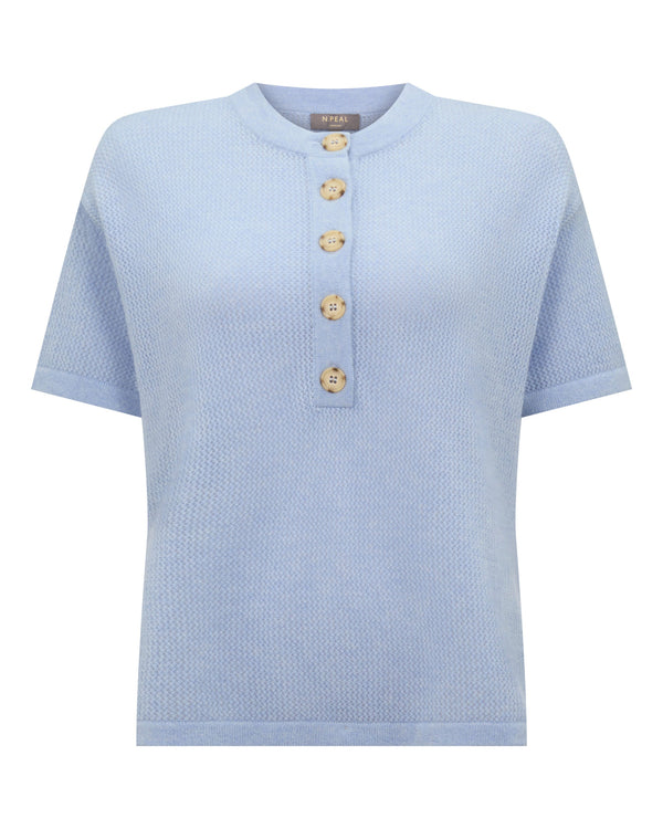 N.Peal Women's Open Stitch Cashmere Top Sea Mist Blue