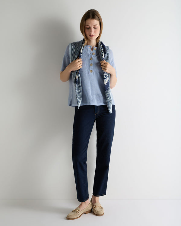 N.Peal Women's Open Stitch Cashmere Top Sea Mist Blue