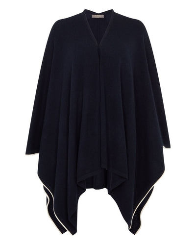 N.Peal Women's Contrast Trim Cashmere Cape Navy Blue