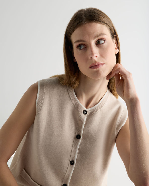 N.Peal Women's Double Faced Cotton Blend Tank Sandstone Brown